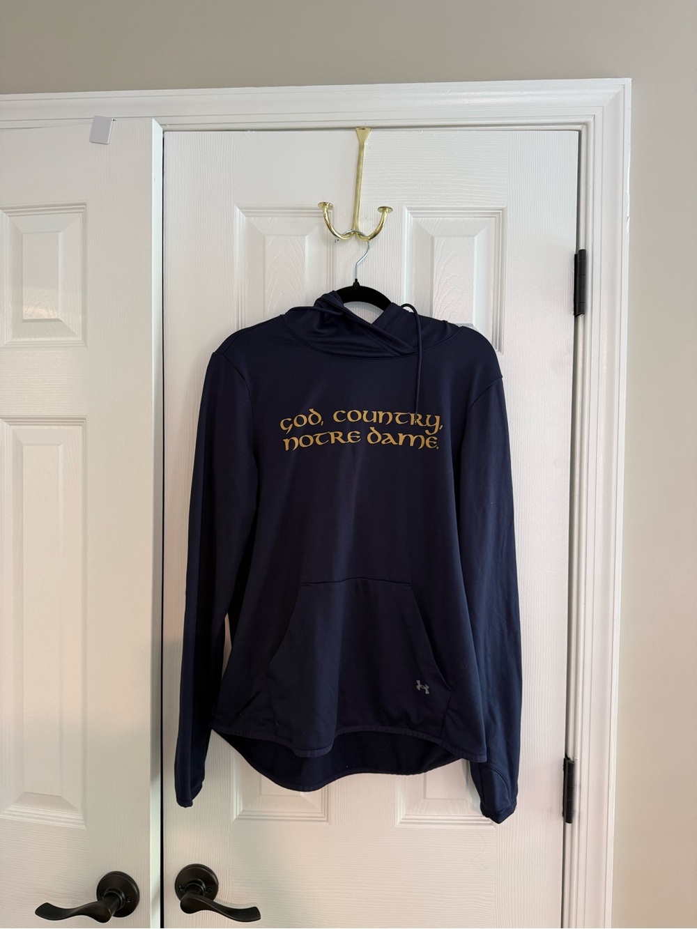 Under Armour Navy Pullover Hoodie with Gold Notre Dame Script